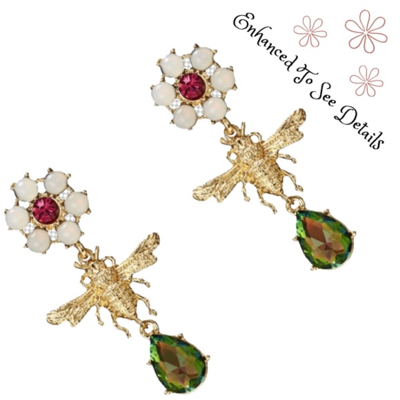 Fashion Jewelry Bee Flower Dangling Tassel Earrings Gold Color Alloy - Picture 7 of 7